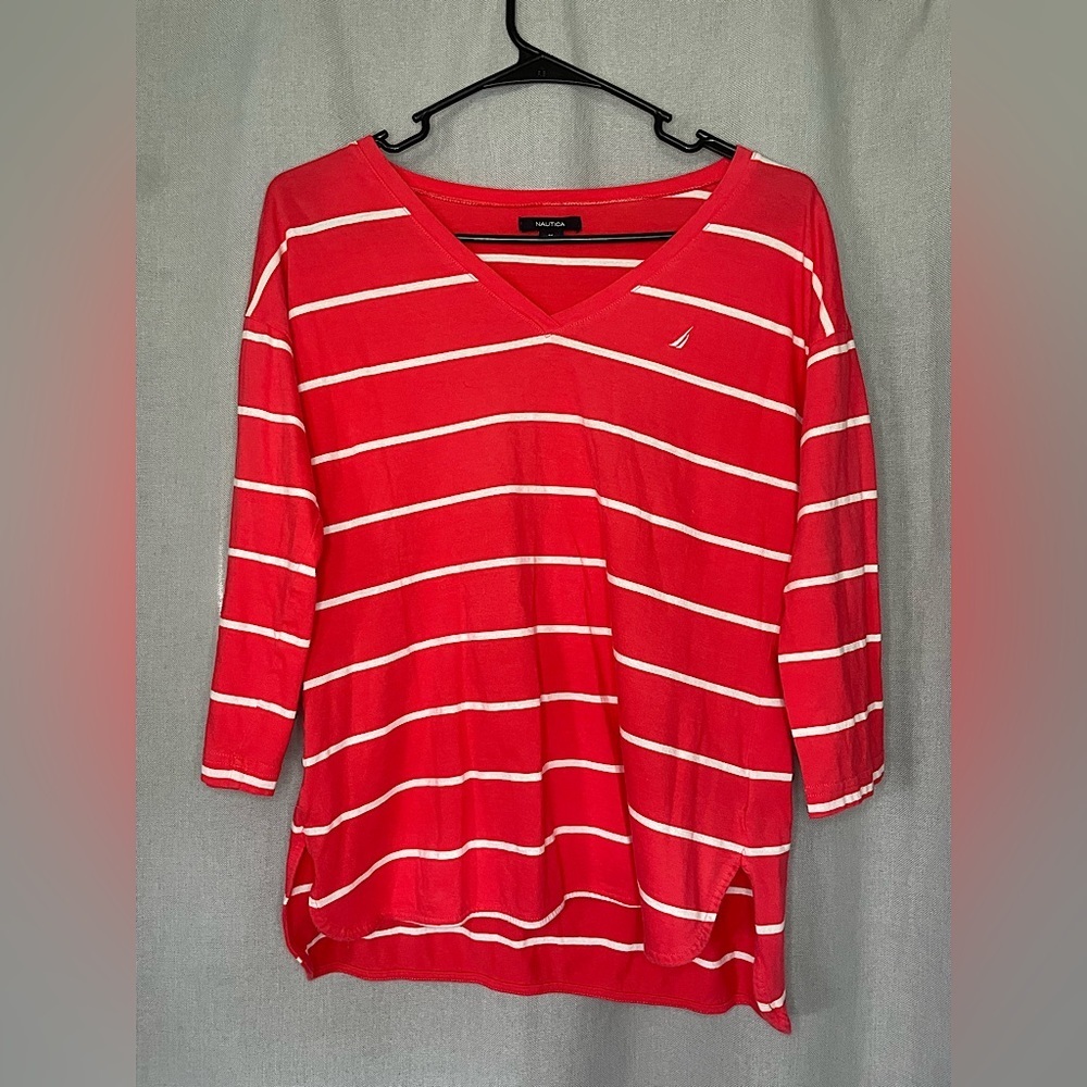 Nautica Womens V-neck Roll Tab Tee